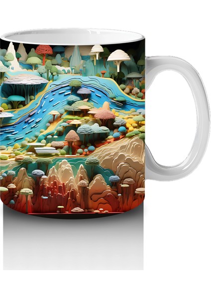 Mantar Evler ve Nehir Manzaralı Masalsı Dünya – Baskılı Kahve Kupası fırsatları