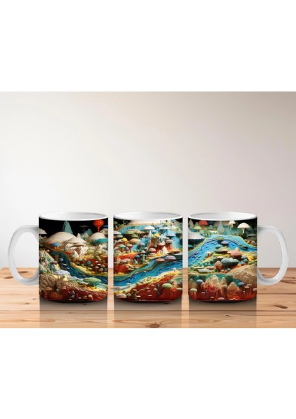 Mantar Evler ve Nehir Manzaralı Masalsı Dünya – Baskılı Kahve Kupası indirimleri