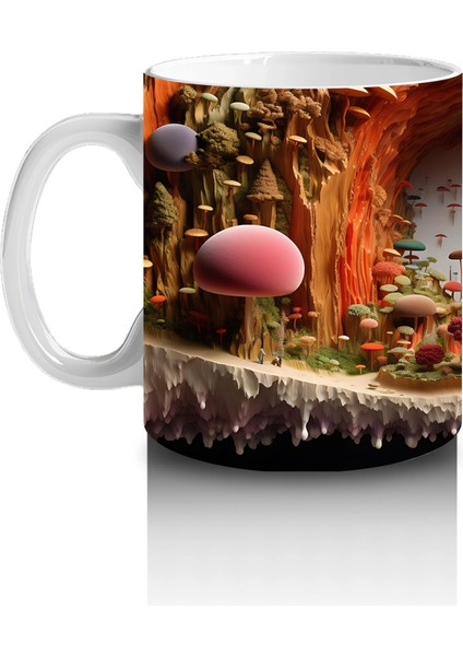 Renkli Mantarlarla Süslenmiş Fantastik Orman Manzarası - Baskılı Kahve Kupası fiyatları