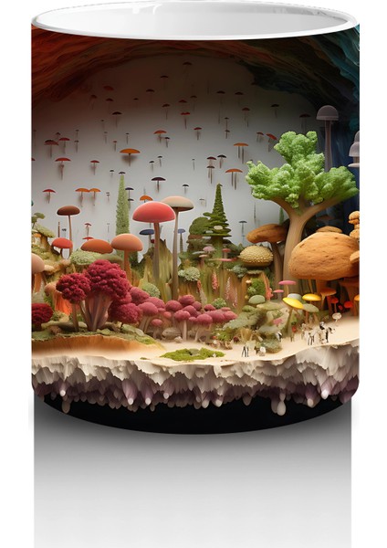 Renkli Mantarlarla Süslenmiş Fantastik Orman Manzarası - Baskılı Kahve Kupası modelleri