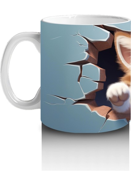 Mavi Fon Üzerine Yırtık Desenli Kedi – Baskılı Kupa fiyatları