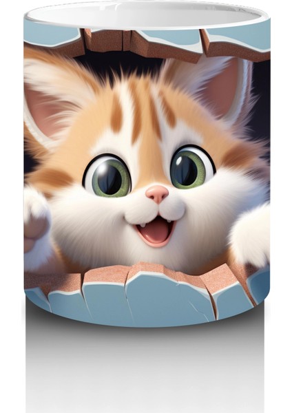 Mavi Fon Üzerine Yırtık Desenli Kedi – Baskılı Kupa modelleri