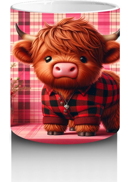 Pembe Kalpli Fon Üzerinde Sevimli Buzağı – Baskılı Kupa modelleri