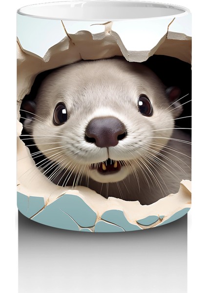 Beyaz Çiçekler Önünde Şirin Su Samuru – Baskılı Kahve Kupası modelleri