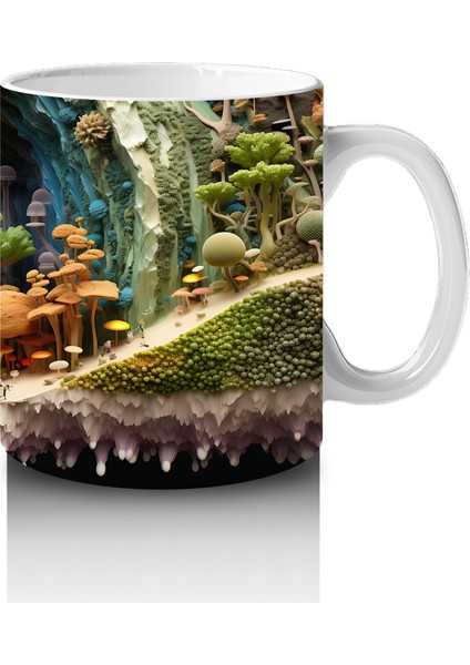 Renkli Mantarlarla Süslenmiş Fantastik Orman Manzarası - Baskılı Kahve Kupası fırsatları