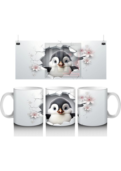 Sakura Çiçekleriyle Sevimli Penguen – Baskılı Kahve Kupası
