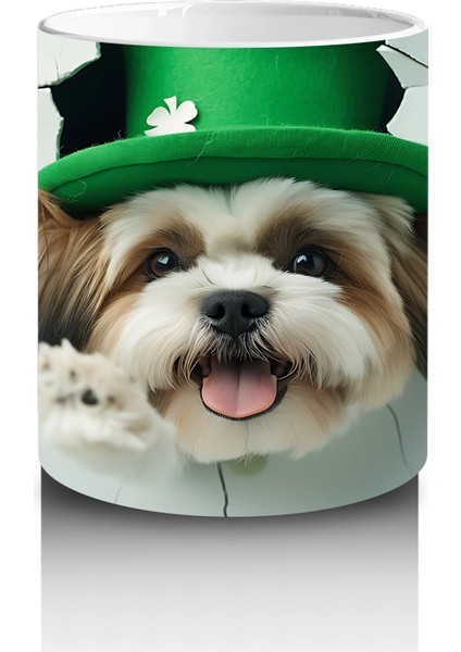Yeşil Şapkalı St. Patrick’s Temalı Shih Tzu Köpek - Baskılı Kahve Kupası modelleri