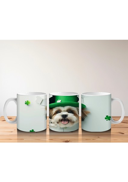 Yeşil Şapkalı St. Patrick’s Temalı Shih Tzu Köpek - Baskılı Kahve Kupası indirimleri