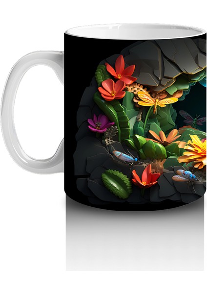 Karanlık Mağarada Parlayan Çiçekler ve Pembe Yusufçuk - Baskılı Kahve Kupası fiyatları