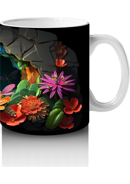 Karanlık Mağarada Parlayan Çiçekler ve Pembe Yusufçuk - Baskılı Kahve Kupası fırsatları