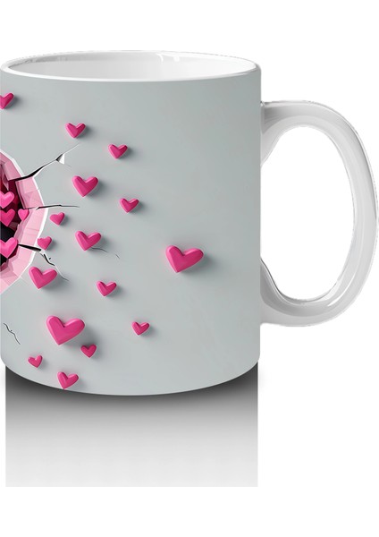 Kalplerle Süslenmiş Duvar Arasında Mavi Köpekbalığı - Baskılı Kahve Kupası fırsatları