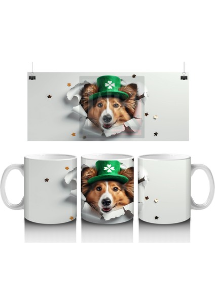 Çatlak Duvar Arasında Şapkalı Şanslı Köpek – Baskılı Kahve Kupası