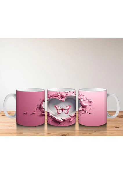 Pembe Kalpli Duvar Arasında Kelebek Figürü – Baskılı Kahve Kupası indirimleri