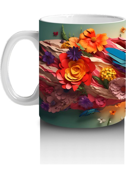 Renkli Çiçek Bahçesinde Parlayan Pembe Kanatlı Yusufçuk - Baskılı Kahve Kupası fiyatları