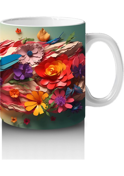 Renkli Çiçek Bahçesinde Parlayan Pembe Kanatlı Yusufçuk - Baskılı Kahve Kupası fırsatları