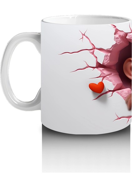 Pembe Çatlak Zeminden Bakan Sevimli Maymun Figürü - Baskılı Kahve Kupası fiyatları