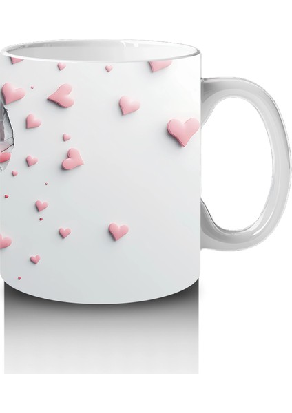 Kalpli Figür Oluşturan Pembe Kelebek ve Kalpler - Baskılı Kahve Kupası fırsatları