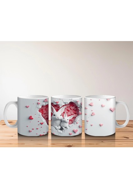 Kalpli Figür Oluşturan Pembe Kelebek ve Kalpler - Baskılı Kahve Kupası indirimleri