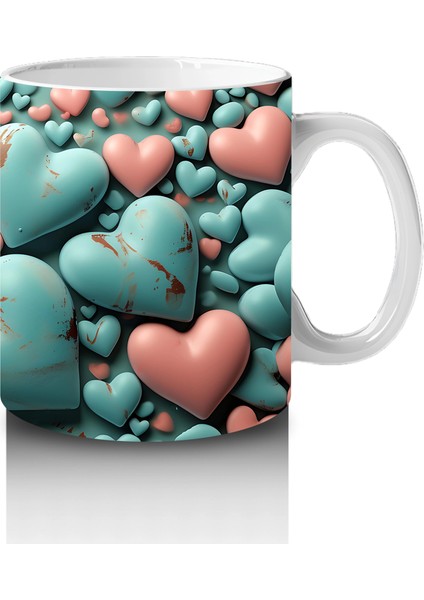 Turkuaz ve Pembe Kalplerle Süslenmiş Kelebek – Baskılı Kahve Kupası fırsatları