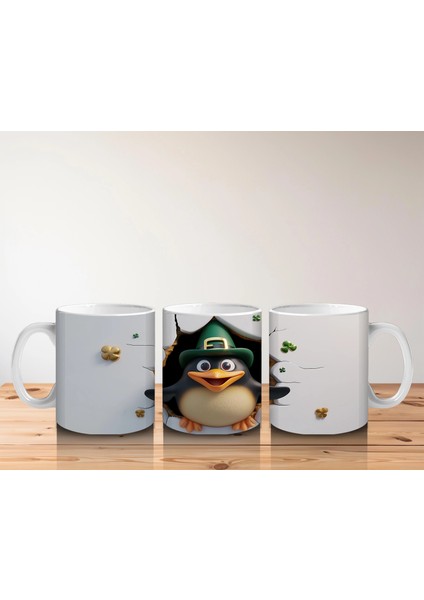 Leprechaun Şapkası Takan Neşeli Penguen Karakteri - Baskılı Kahve Kupası indirimleri