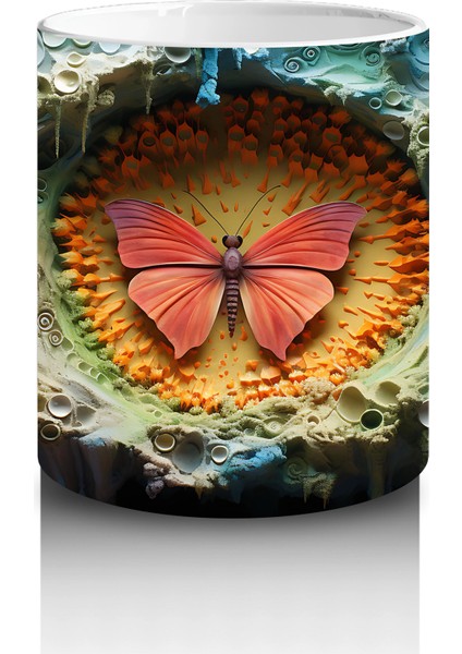 Renkli Taşlarla Çevrili Pembe Kelebek – Baskılı Kahve Kupası modelleri