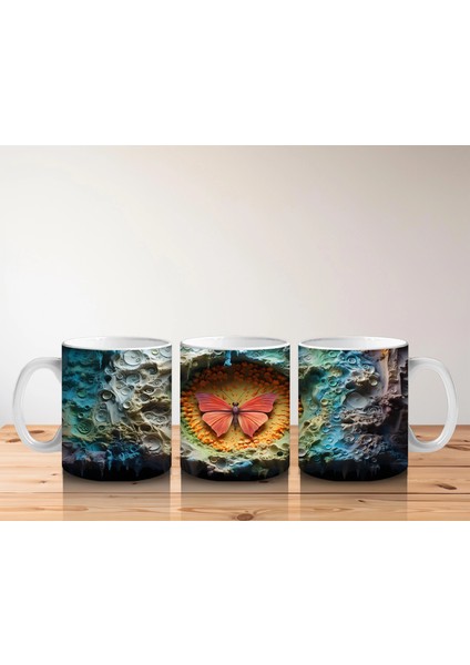 Renkli Taşlarla Çevrili Pembe Kelebek – Baskılı Kahve Kupası indirimleri