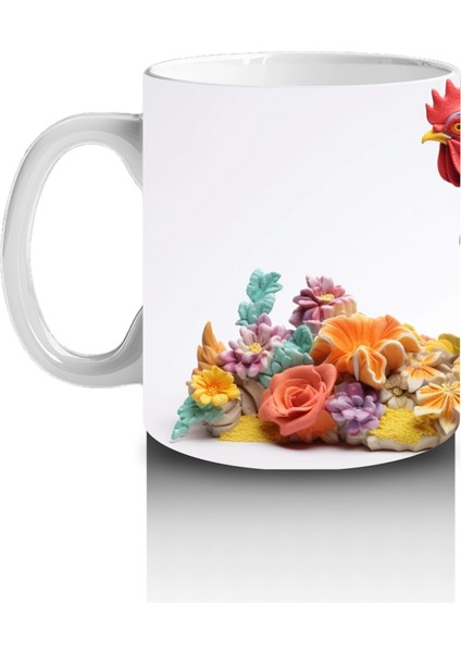 Çiçekler Arasında Renkli Horoz – Baskılı Kahve Kupası fiyatları