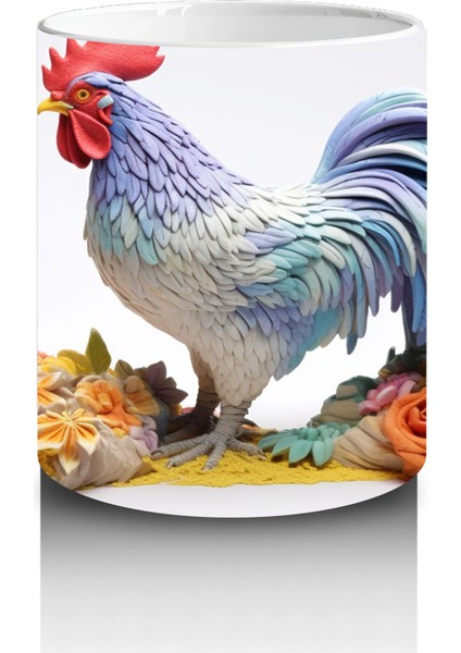 Çiçekler Arasında Renkli Horoz – Baskılı Kahve Kupası modelleri