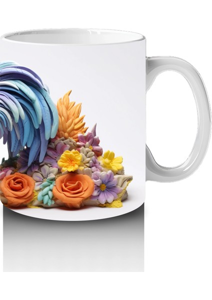 Çiçekler Arasında Renkli Horoz – Baskılı Kahve Kupası fırsatları