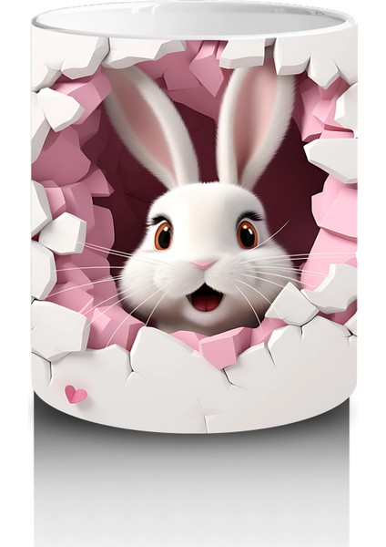 Kalp Yapraklı Ağaç Önünde Tatlı Tavşan – Baskılı Kahve Kupası modelleri