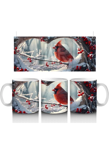 Karla Kaplı Dallarda Kırmızı Kardinal – Baskılı Kupa