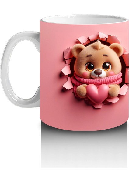 Kalpli Figür Tutan Sevimli Ayıcık Karakteri (Ön ve Arka) - Baskılı Kahve Kupası fiyatları