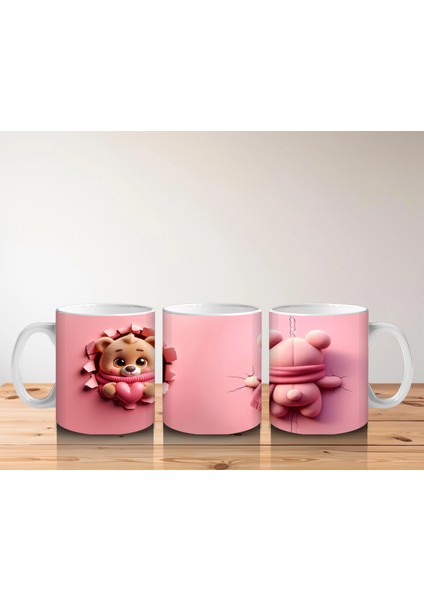 Kalpli Figür Tutan Sevimli Ayıcık Karakteri (Ön ve Arka) - Baskılı Kahve Kupası indirimleri