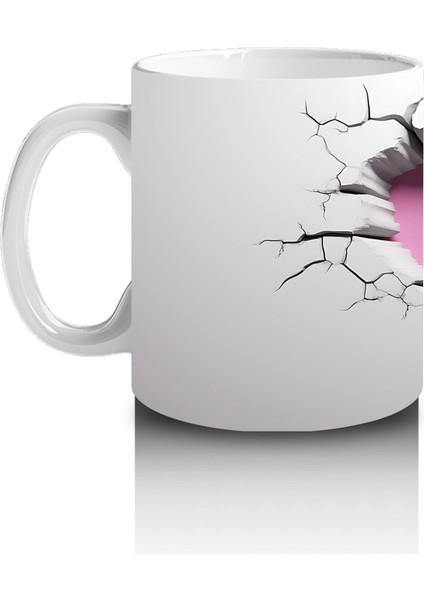 Çatlak Zeminden Yükselen Pembe Kelebek Deseni - Baskılı Kahve Kupası fiyatları