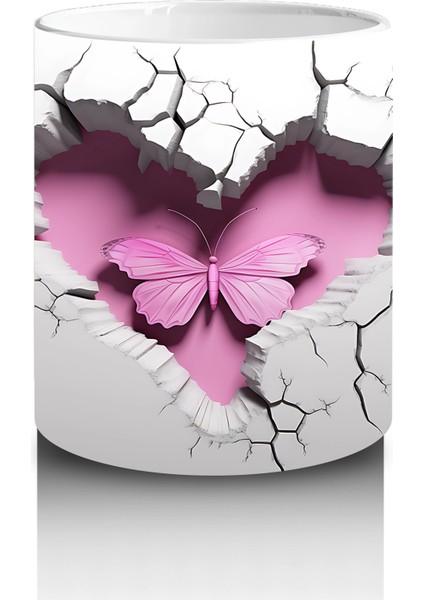 Çatlak Zeminden Yükselen Pembe Kelebek Deseni - Baskılı Kahve Kupası modelleri