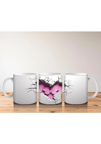 Çatlak Zeminden Yükselen Pembe Kelebek Deseni - Baskılı Kahve Kupası indirimleri