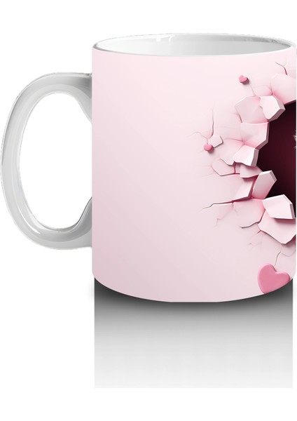 Pembe Kalpli Duvar Arasında Sevimli Yorkshire Terrier - Baskılı Kahve Kupası fiyatları