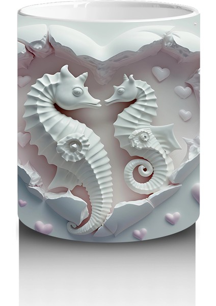 Kalp Şeklindeki Oyukta Ikili Denizatı Kabartma Deseni - Baskılı Kahve Kupası modelleri