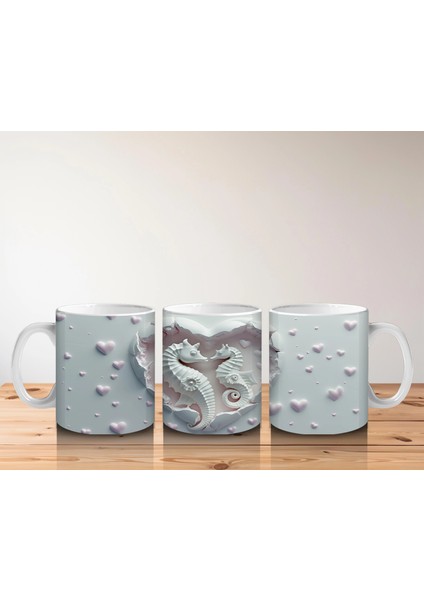 Kalp Şeklindeki Oyukta Ikili Denizatı Kabartma Deseni - Baskılı Kahve Kupası indirimleri