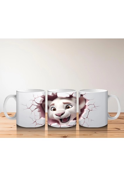 Pembe Çatlak Zeminden Bakan Gülümseyen Aslan Yavrusu - Baskılı Kahve Kupası indirimleri