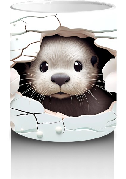 Beyaz Çiçekler Arasında Sevimli Su Samuru – Baskılı Kahve Kupası modelleri