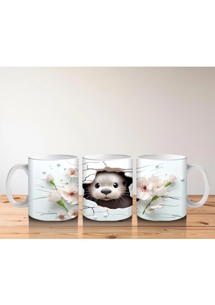 Beyaz Çiçekler Arasında Sevimli Su Samuru – Baskılı Kahve Kupası indirimleri