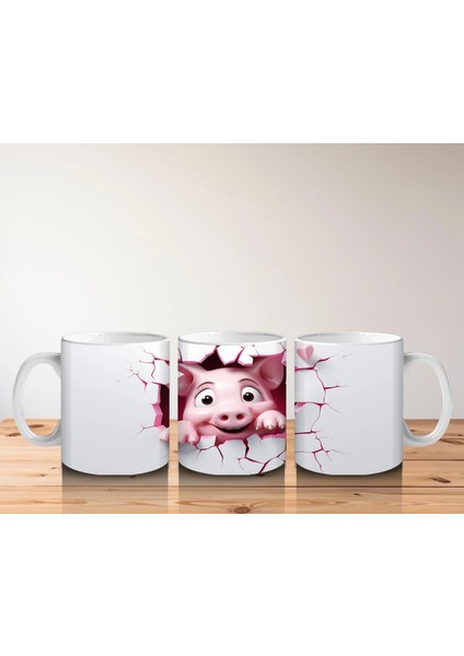 Pembe Kalplerle Süslenmiş Mutlu Domuscuk – Baskılı Kahve Kupası indirimleri