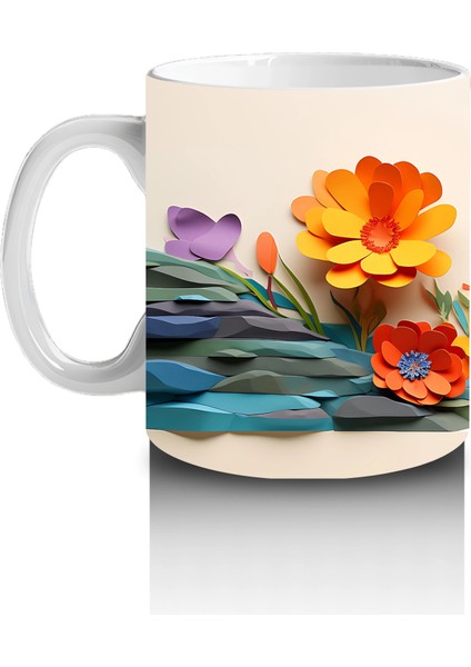 Turuncu Çiçekler Üzerinde Uçan Yusufçuk – Baskılı Kahve Kupası fiyatları