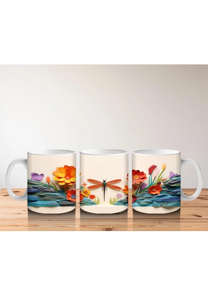 Turuncu Çiçekler Üzerinde Uçan Yusufçuk – Baskılı Kahve Kupası indirimleri