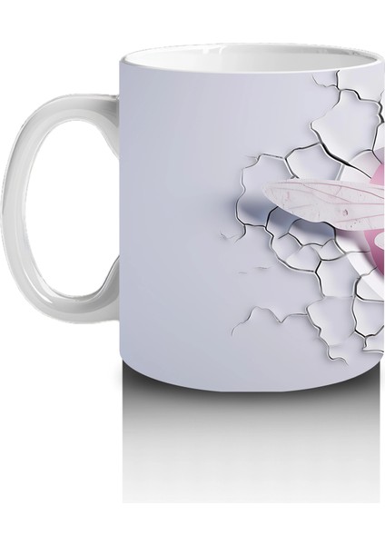 Beyaz Duvar Üzerinde Pembe Kanatlı Yusufçuk – Baskılı Kahve Kupası fiyatları