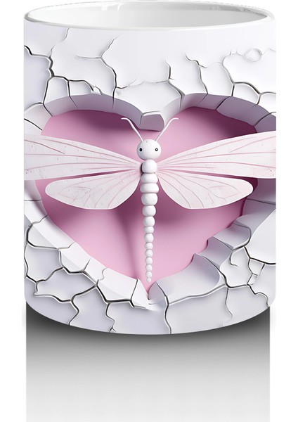 Beyaz Duvar Üzerinde Pembe Kanatlı Yusufçuk – Baskılı Kahve Kupası modelleri