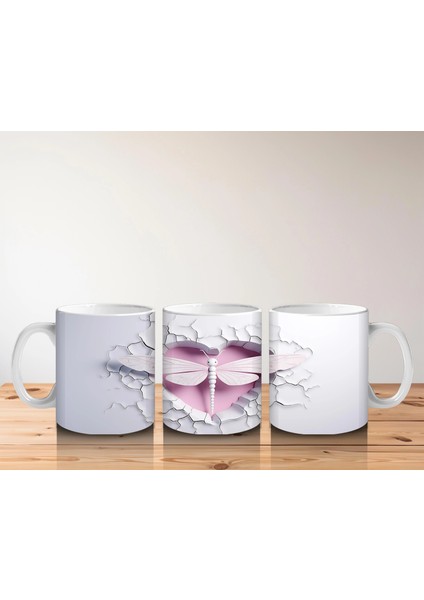 Beyaz Duvar Üzerinde Pembe Kanatlı Yusufçuk – Baskılı Kahve Kupası indirimleri