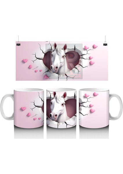 Pembe Duvar Arasında Romantik At Figürü – Baskılı Kahve Kupası