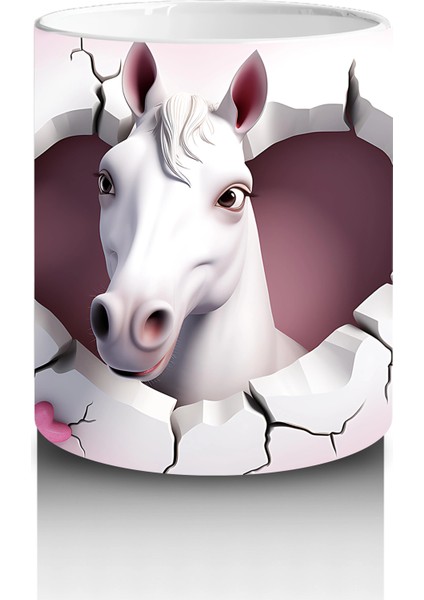 Pembe Duvar Arasında Romantik At Figürü – Baskılı Kahve Kupası modelleri